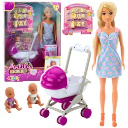 Lalka Anlily Mama Z Dwójką Dzieci Wózek Akcesoria Dziecięce LEAN Toys