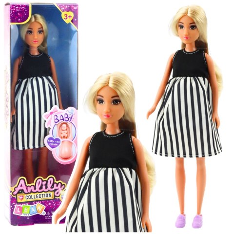 Lalka Anlily W Ciąży Sukienka w Czarno-Białe Paski Niemowlę LEAN Toys