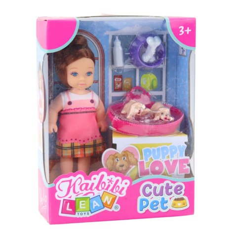 Zestaw Mini Laleczka Z Dwoma Szczeniaczkami Legowisko Miska Butelka Zestaw Mini Laleczka Z Dwoma Szczeniaczkami Legowisko Miska Butelka