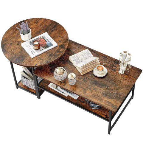 Zestaw Stolików Kawowych 2w1 Vintage Drewno Rustykalne 123x60x51cm Zestaw Stolików Kawowych 2w1 Vintage Drewno Rustykalne 123x60x51cm