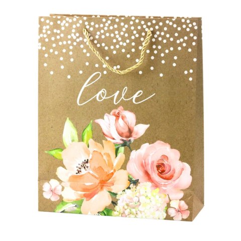 Torba Prezentowa Napis Love Kwiaty Brokat 32 x 26 x 10 cm Torba Prezentowa Napis Love Kwiaty Brokat 32 x 26 x 10 cm