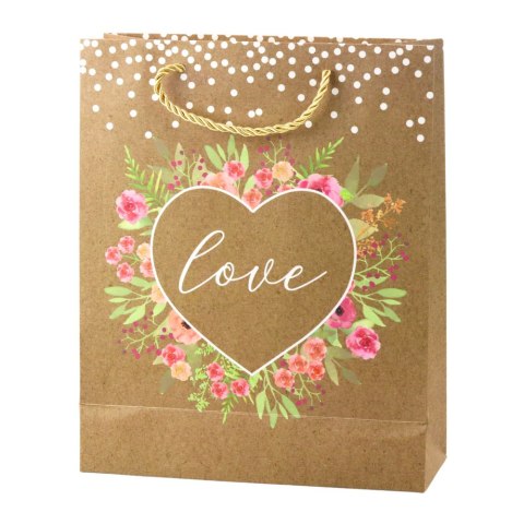 Torba Prezentowa Napis Love Kwiaty Brokat 32 x 26 x 10 cm Torba Prezentowa Napis Love Kwiaty Brokat 32 x 26 x 10 cm