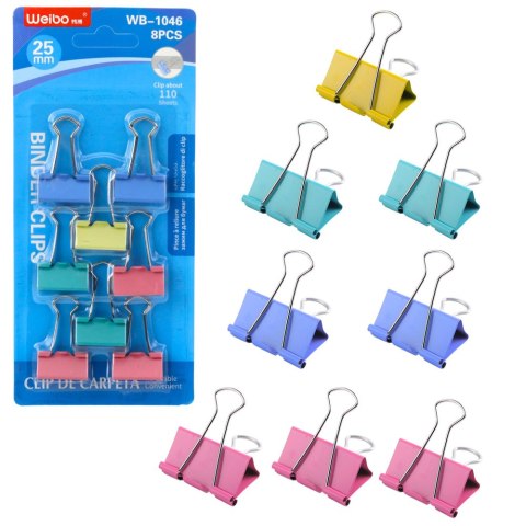 Zestaw Klipsów Spinaczy Biurowych Do Papieru Kolorowe 8szt 25mm