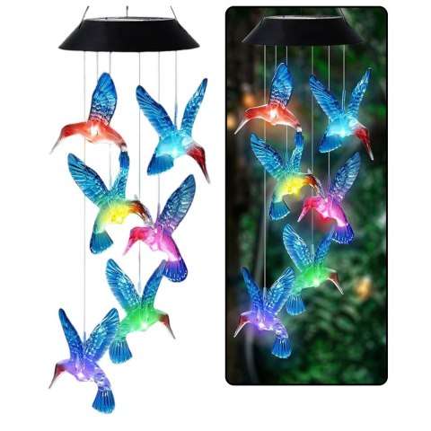 Lampki Solarne Ogrodowe LED Dzwonki Kolibry Niebieskie 70cm Lampki Solarne Ogrodowe LED Dzwonki Kolibry Niebieskie 70cm