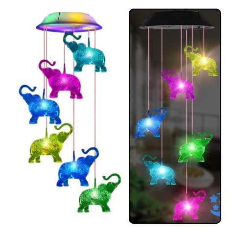 Lampki Solarne Ogrodowe LED Dzwonki Słoniki Kolorowe 70cm Lampki Solarne Ogrodowe LED Dzwonki Słoniki Kolorowe 70cm