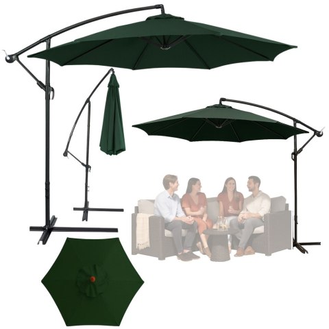 Parasol Ogrodowy Boczny Z Regulacją Pochyłu Pokrowiec 350 x 250cm Zielony Parasol Ogrodowy Boczny Z Regulacją Pochyłu Pokrowiec 350 x 250cm Zielony