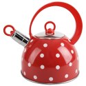 Czajnik stalowy z gwizdkiem do gotowania wody czerwony w kropki retro 1,5 l KARIN Czajnik stalowy z gwizdkiem do gotowania wody czerwony w kropki retro 1,5 l KARIN