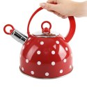 Czajnik stalowy z gwizdkiem do gotowania wody czerwony w kropki retro 1,5 l KARIN Czajnik stalowy z gwizdkiem do gotowania wody czerwony w kropki retro 1,5 l KARIN