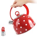 Czajnik stalowy z gwizdkiem do gotowania wody czerwony w kropki retro 1,5 l KARIN Czajnik stalowy z gwizdkiem do gotowania wody czerwony w kropki retro 1,5 l KARIN